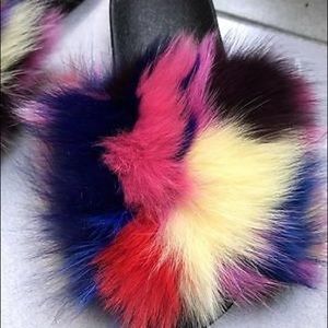 BEBE Faux Fox Fur Slides Sandals Size 8